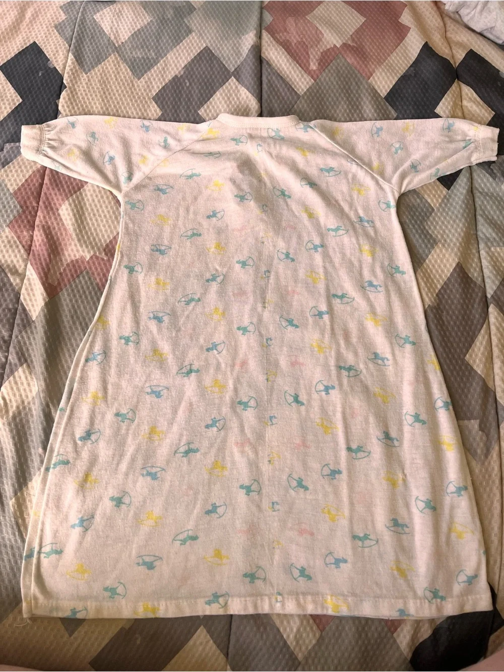 Baby Pajama Gown in Light Pink with Yellow & Blue Rocking Horse Print